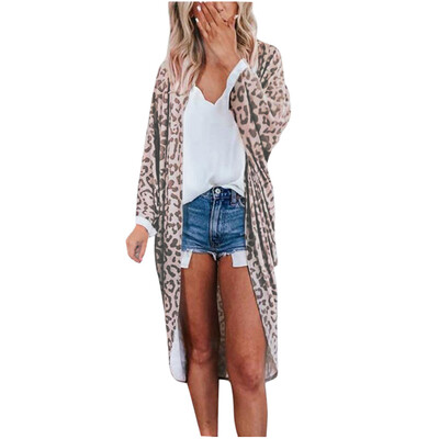 

Toponeto Womens Boho Long Sleeve Down Front Leopard Print Casual Long Cardigan Outwear