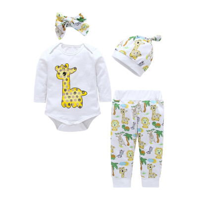 

Baby Clothes Set Boys Girls Long Sleeve Print TopPantHatHairband 4pcs Suit Autumn Kids Clothes Baby Clothing