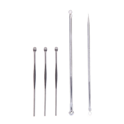 

2PCS Silver Blackhead Comedone Remover Acne Blemish Pimple Extractor Skin Care Tools with 3PCS EarPick Spoon Tool Clean Ear Wax Re