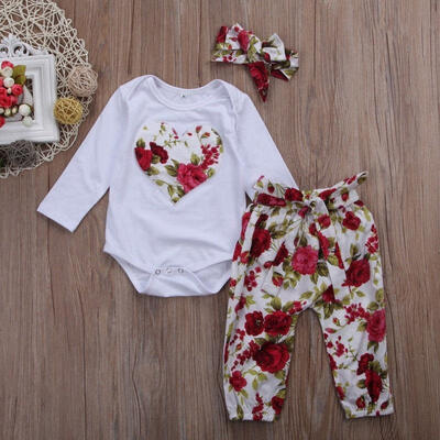 

Toddler Clothing Set Fashion Newborn Baby Girl Floral Clothes Long Sleeve Cotton Romper Jumpsuit Bodysuit Long Pants Outfits