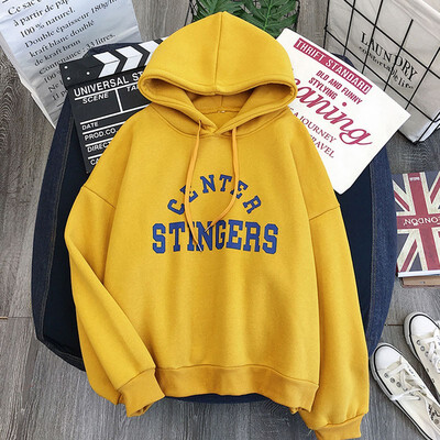 

Women Simple Autumn Warm Hoodies Tops Long Sleeve Cute Letter Print Plus Velvet Loose Hooded Sweatshirts -XXL