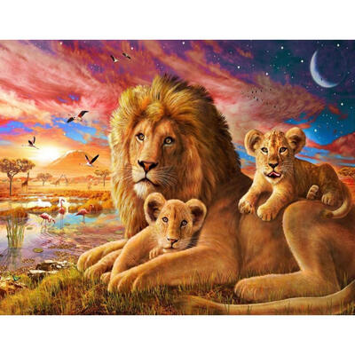

5D DIY Diamond Painting Lions Family Cross Stitch Embroidery Rhinestones