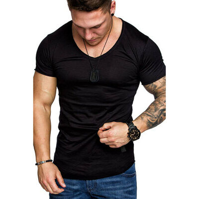 

NEW Mens Short Sleeve T Shirt Basic Tee Solid White Casual Tops Cotton T-Shirt