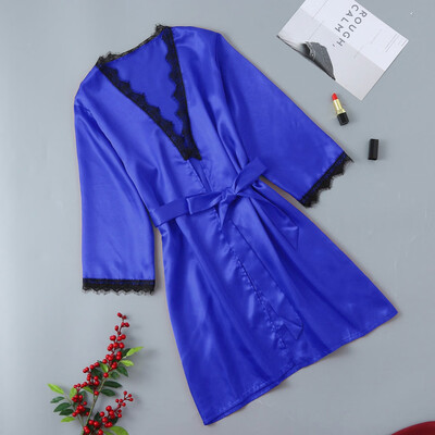 

〖Follure〗New Women Sexy Satin Fashion Lace Patchwork Pajamas Sleepwear Robe Long Sleeve