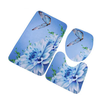 

Greensen 3Pcs Flower Printed Non-Slip Shower Bathroom Mat Pedestal Rug Toilet Lid Cover Set