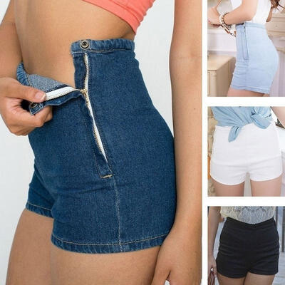 

Summer Women Slim High Waist Blue Jeans Denim Tap Short Hot Pants Tight A Side Button