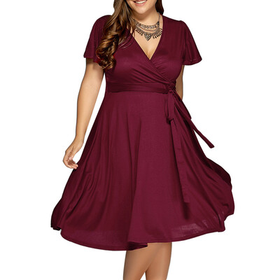 

Low Cut A Line Plus Size Surplice Front Tie Swing Dress