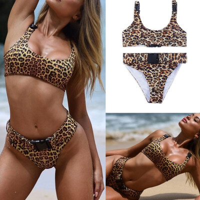 

Roseonmyhand Women Sexy Leopard Print Swimwear Belt Buckle Suit Beachwear