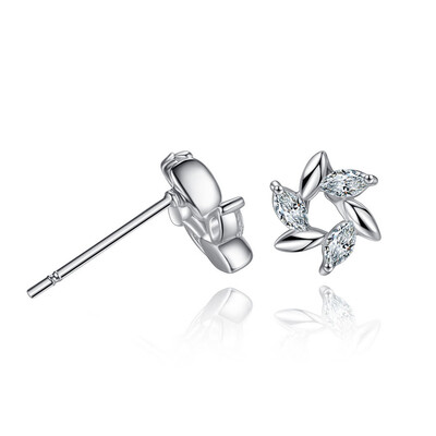 

Crystal Zircon Silver Color Flower Twist Windmill Stud Earring Wedding Ear Jewelry For Women 1010mm
