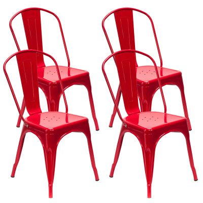 

4pcs Industrial Style Iron Sheet Chair Red