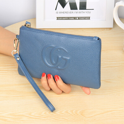 

2019 new first layer cowhide wallet female long zipper ultra-thin leather wallet Korean version of the wallet women