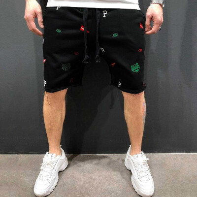 

Gobestart Fashion Men Summer Casual Embroidery Sport Elastic Waist Short Pants Trousers