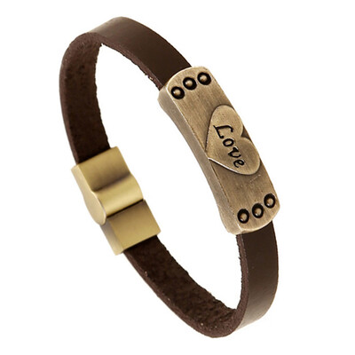 

Vintage Fashion cowhide Bracelet love couple real leather bracelet Stainless Steel Magnetic Clasp Chain Romantic Charm Design
