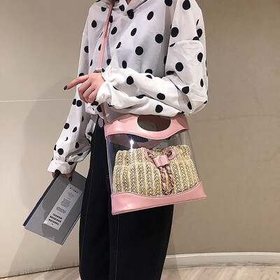 

Tailored Women Fashion Wild Transparent Bucket Backpack Messenger Shoulder Bag Weave Bag
