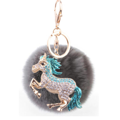 

Keychain inlaid color diamond three-dimensional pony rabbit fur ball handbags accessories car key chain