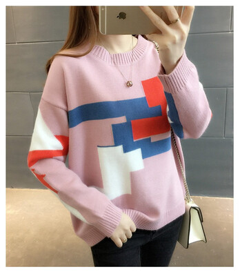 

2018 autumn&winter new Korean version of pullover sweater knitted sweater individual color short style round collar base coat