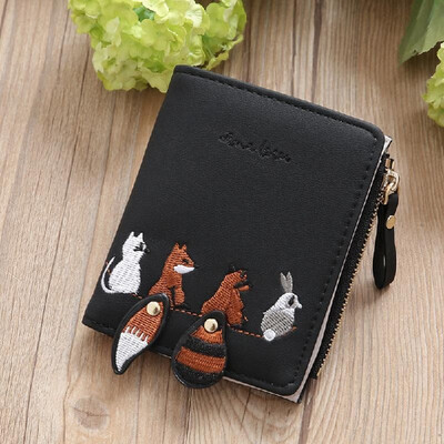 

Women Small Purse PU Leather Wallet Animal Embroidery Cute Card Cash Holder Girls Zipper Coin Purse