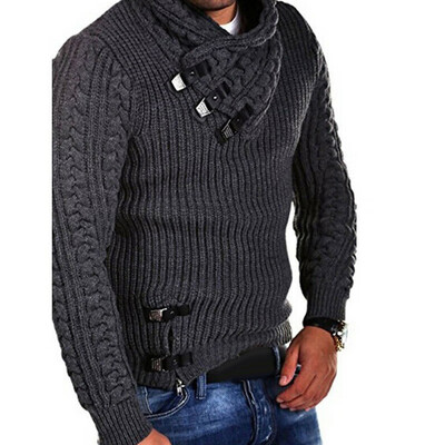 

Fashion Mens Turtleneck Sweater Pullover Casual Slim Buckle Thick Sweaters Tops