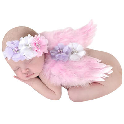 

Babys Girls Feather Angel Wings Lace Flower Hairband Newborn Photo Props