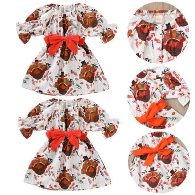 

Kids Baby Girls Cute Thanksgiving Cartoon Turkey Party Pageant Dress Clothes Hot