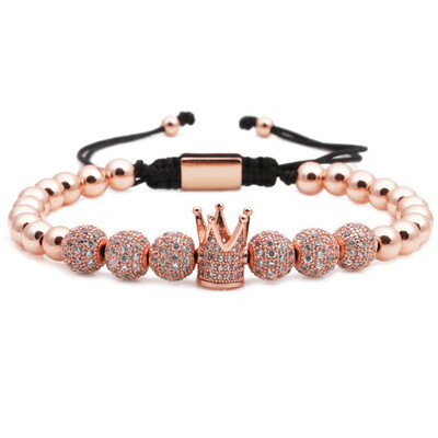 

Charm Bracelets - Luxury CZ Polygon Ball Gold Crown King Bead Bangle Bracelets for Men Women Jewelry