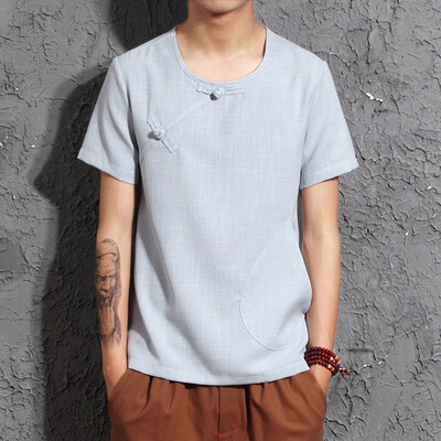 

Toponeto Mens Summer Casual Vintage Pure Color Cotton Linen Short Sleeve T-Shirts Tops
