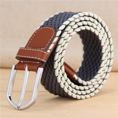 

New elastic force weaving Unisex belt fashion stripe canvas Alloy pin buckle Men belt casual simple Men&Women cowboy belt