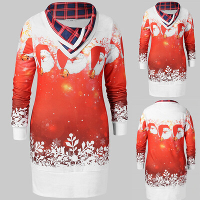 

Starmoon Women Merry Christmas Santa Claus Printed Tops Cowl Neck Sweatshirt Blouse