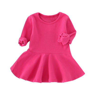 

Cute Children Girls Solid Color Long Sleeve Dress Kid Autumn Casual Clothes