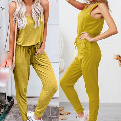 

Starmoon Fashion Women Summer Loose O-Neck Sleeveless Pure Color Jumpsuit Leisure Suit