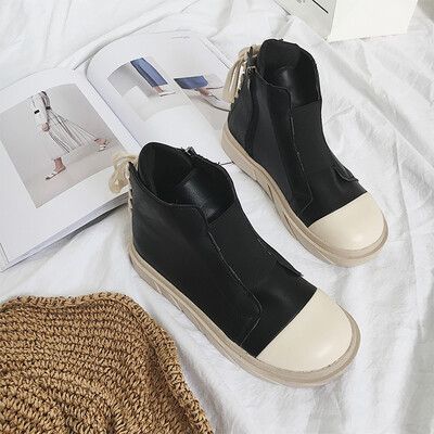

High-Up Sports Shoes Female Spring&Autumn 2018 Top Flat Bottom Thick-Bottom Korean Version ro High-Up Harajuku Martin Boots Fe