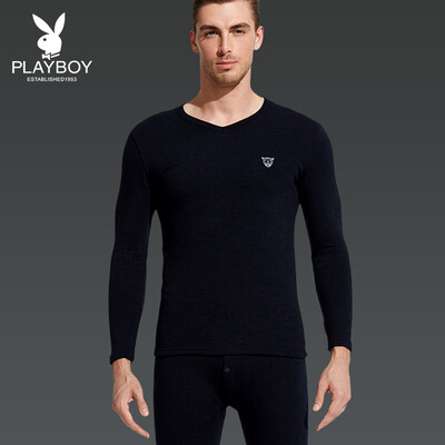 

Playboy PLAYBOY autumn&winter mens thermal underwear set thermal underwear men plus velvet thick V-neck long-sleeved middle-aged warm cotton sweater Navy XL