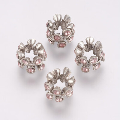 

Alloy European Beads Large Hole Beads with Rhinestone Flower Antique Silver 105x75mm Hole 5mm