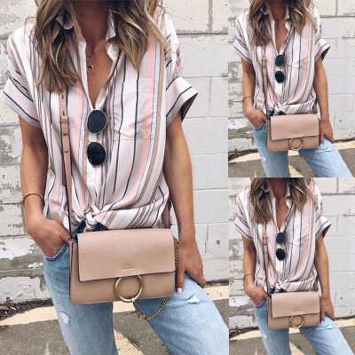 

Summer Women Short Sleeve Loose T Shirts Ladies Casual Striped Blouse Tops Shirt