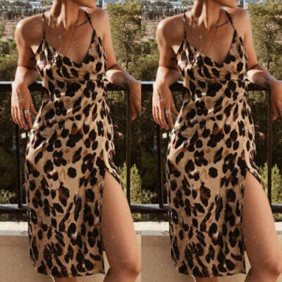 

Women Sleeveless Summer Boho Printed Beach Casual Suspender Shirt Beach Dress