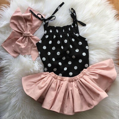 

Newborn Kid Baby Girl Outfit Clothes Ruffle Sling Romper TopSkirtsHeadband