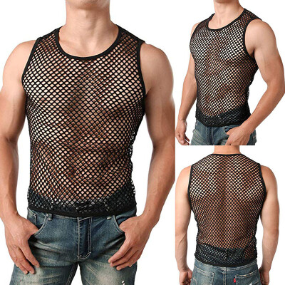 

Sexy Men Fishnet Mesh See Through T-shirt Muscle Tank Top Gothic Club Slim Tops