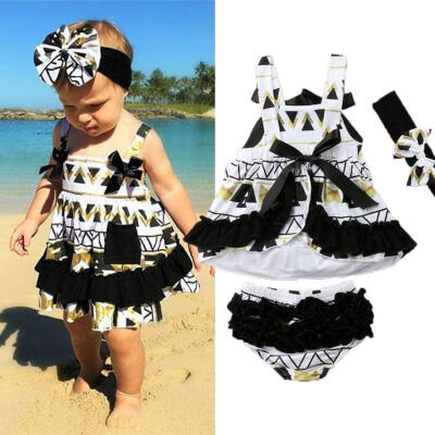 

Summer Baby Girls Dress Shorts Headbands Outfit Set