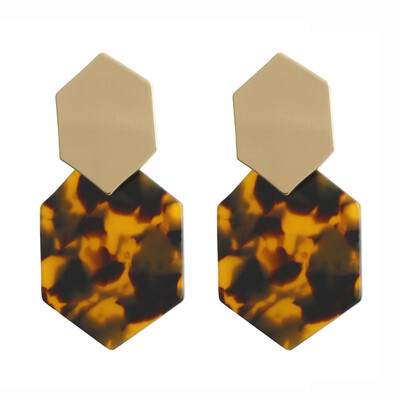 

EK1003 Trendy Geometric Polygon Acrylic Resin Drop Earring For Women Punk Leopard Print Statement Dangle Earring Party Jewelry