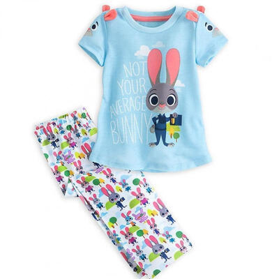 

Hot Zootopia Kids Girls 2Pcs Short Sleeve Outfits Set T shirt Tops Long Pants