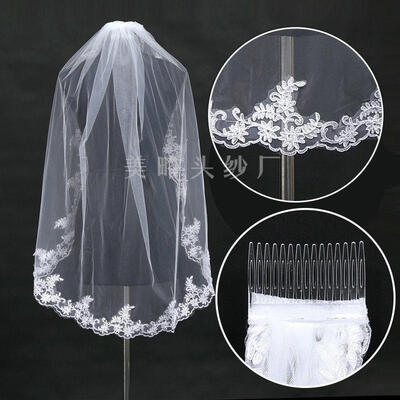 

New WhiteIvory Handmade Bridal Wedding Veil With Comb Lace Applique Edge