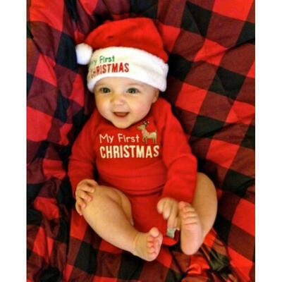 

MY First Christmas Baby Boy Girl Romper Bodysuit Jumpsuit Clothes Outfits USA