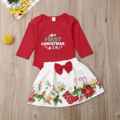 

Newborn Baby Girl My 1st Xmas Clothes RomperFloral Dress Skirt Outfit Set 0-24M