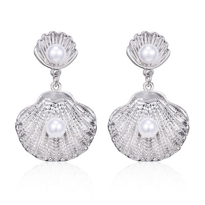 

Women False Pearl Earrings Shell Conch Eardrop Fashion Banquet Party Jewelry