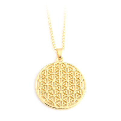 

Fashion Women Flower Of Life Hollow Pendant Necklace Long Chain Geometry Jewelry