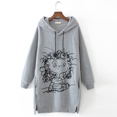 

Tailored Women Cartoon Girl Print Long Sleeve Splited Hoodie Sweatshirt Pullover Top