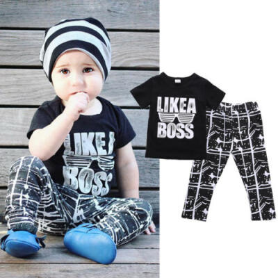 

Casual Toddler Baby Boy Summer Outfits Clothes Tops T-shirtLong Pants Set UK