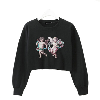 

Womens Long Sleeve Graphic Letter Print Crop Top Sweatshirt Hoodie