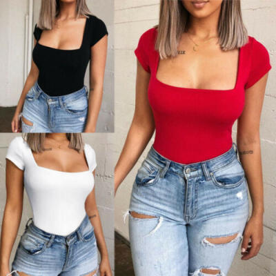 

New Sexy Women Short Sleeve Solid Bodycon Jumpsuit Romper Short T-Shirt Casual