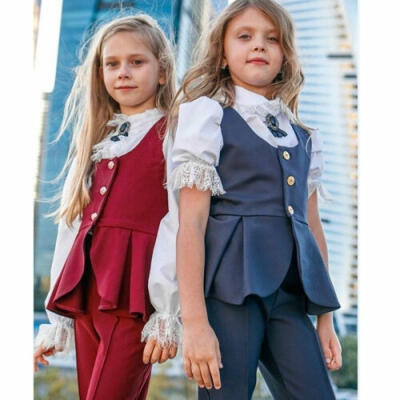 

2-7Y Fashion Girls Kid Clothes Sets Lace Two-color Suit Three-piece Suit Autumn Outfits Formal Clothes Top